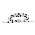 Bracelet tressé blanc avec motifs marguerites noires et fermoir fleur élégant - Blanc avec Embouts Blancs