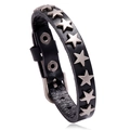 Bracciale punk in pelle nera con borchie a stella in metallo e fibbia regolabile - Nero