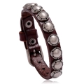 Bracciale retrò in pelle marrone scuro con rivetti argentati e fibbia regolabile - Marrone Scuro