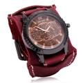 Orologio a polsino punk retrò da uomo in pelle con cinturino rosso e impermeabilità 10BAR - Rosso Retrò