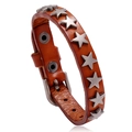 Bracciale punk in pelle marrone con borchie a stella e chiusura con fibbia regolabile - Cuoio