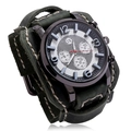 Montre manchette en cuir pour homme style punk vintage avec cadran blanc élégant - Vert Rétro