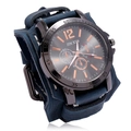 Montre homme punk rétro avec large bracelet de force en cuir bleu marine et coutures - Bleu Rétro