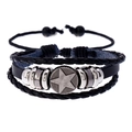 Pulsera de cuero multicapa con colgante de estrella y cordones de cuentas ajustables - Estilo Estrella / Negro