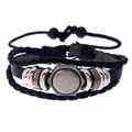 Handmade woven leather bracelet with vintage hexagonal metal plate and adjustable cord - Vintage Black (BX214)