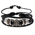 Bracciale hip hop multistrato in pelle con teschio e cordini intrecciati da uomo - Stile Teschio Nero