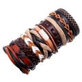 Retro multi-layer woven leather bracelet set in bohemian style with earthy color tones - Multilayer Vintage Braided Combination (TZ404)