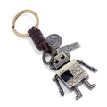 Retro mechanical robot leather keychain with bronze finish and sparkling crystals - Robot Style (K363)