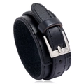 Bracciale da uomo in pelle PU nera a doppio strato con fibbia in metallo argento - Nero
