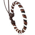 Bracciale vintage intrecciato a mano in pelle con motivo a spirale bicolore regolabile - Stile Spirale Marrone e Bianco
