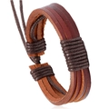 Mehrlagiges handgewebtes Lederarmband für Herren im braunen Retro-Hip-Hop-Stil - Braun