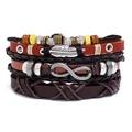Set di bracciali in pelle intrecciata retrò con piuma d'argento e ciondolo infinito - Stile Multistrato (TZ414) / Marrone