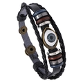 Retro mehrlagiges geflochtenes Lederarmband mit blauem Evil Eye Perle und Bronzeanhänger - Retro Mehrlagiges Geflochtenes Armband Böser Blick
