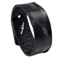 Vintage Punk Lederarmband in Schwarz mit abgenutzter brauner Textur und weißen Nähten - Schwarz Distressed Vintage Stil