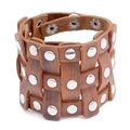 Bracelet punk en cuir marron vintage avec rivets argentés et bouton-pression réglable - Brun Rétro