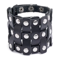 Vintage Herren Lederarmband im Punk-Stil mit geflochtener Textur und Silbernieten - Schwarz