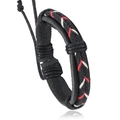 Mehrlagiges geflochtenes Lederarmband mit ethnischen Kordeln und verstellbarem Verschluss - Schwarz Geflochten (B01889)