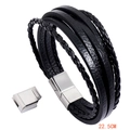 Pulsera de cuero negro multicapa para hombre con cierre magnético de plata, 22,5 cm - Negro 20.5CM