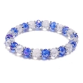 Pulsera elástica minimalista con cuentas de cristal azul y transparente para mujeres - Azul + Blanco