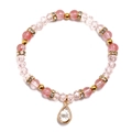 Pink and clear crystal beaded bracelet with golden spheres and teardrop pendant charm - Pink