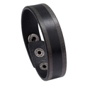 Vintage unisex leather bracelet with distressed texture and adjustable metal snaps - Retro Black