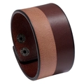 Men's wide genuine leather bracelet with brown patchwork and vintage metal snap buttons - Retro Brown
