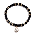 Black beaded bracelet with gold crystal spacers and a teardrop pendant for women - Black