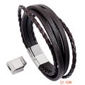 Pulsera multicapa de cuero trenzado marrón para hombre con cierre magnético de 22,5 cm - Marrón 20.5CM