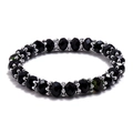 Pulsera elástica de cuentas con cristales negros facetados y cuentas espaciadoras de plata - Negro
