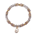 Elastic beaded bracelet with lavender beads and water-drop crystal pendant in gold finish - Gray