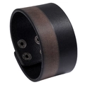 Men's wide leather punk bracelet with brown and black splicing and snap buttons - Retro Black