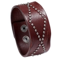 Retro punk brown leather bracelet with silver metal rivets and snap buttons - Dark Brown