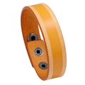Handmade brown and yellow layered leather wrap bracelet with vintage metal snap buttons - Retro Earthy Yellow