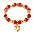Böhmisches mehrlagiges rotes Kristallperlenarmband mit großem goldenem Herzanhänger - Rot