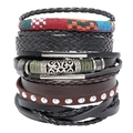 5er-Set ethnische Lederarmbänder mit handgefertigter Webung und Retro-Metallanhängern - 5-teiliges Set