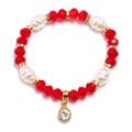 Elegante pulsera de cuentas de cristal con perlas y un colgante redondo con diamantes - Rojo