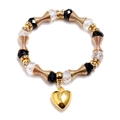 Böhmisches mehrlagiges elastisches Armband mit goldenem Herz und schwarzen Perlen - Schwarz