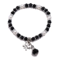 Böhmisches elastisches Perlenarmband mit schwarzen Kristallen und Silber-Schmetterling - Schwarz