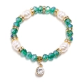Elegante pulsera de cristales verdes, perlas barrocas y un colgante de circón brillante - Verde