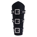Black punk leather wristband with silver metal buckles and spiked rivets for men - Black (Single)