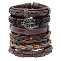 6pcs vintage handmade woven leather bracelets set for men with Tree of Life charm - Multi-layer Combination Style