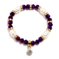 Pulsera elegante de cuentas con cristales morados, perlas y dije de strass brillante - Púrpura