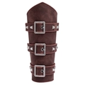Brown leather punk wristband with triple silver buckles and metallic stud accents - Brown (Single)