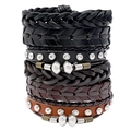 6-piece vintage woven leather bracelet set for men with braided strands and metal accents - 6-Piece Set