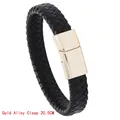 Schwarzes geflochtenes Lederarmband für Herren (20,5 cm) mit goldener Magnetschließe - 20.5CM / Goldene Legierungsschnalle