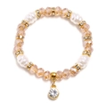 Pulsera de cuentas con cristales champán, perlas barrocas y colgante de circonita - Amarillo claro