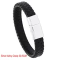 Geflochtenes schwarzes Lederarmband mit silberner Legierungsschließe, 20,5 cm Länge - 20.5CM / Silberne Legierungsschnalle