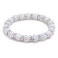 Elastische kralenarmband met witte marmeren kralen en glinsterende kristallen ringen - Wit