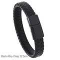 Geflochtenes schwarzes Lederarmband mit schwarzem Legierung-Magnetverschluss, 22,5cm - 22.5CM / Schwarze Legierungsschnalle