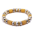 Minimalist beaded crystal bracelet with gold round beads and silver faceted cutting details - Gray